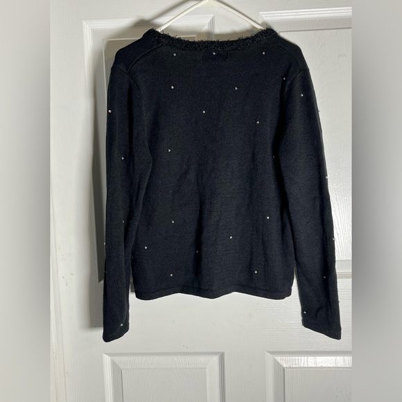 Charming Black Holiday Cardigan with Christmas Tree Design - Picture 2 of 3